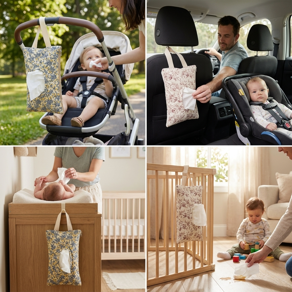 Hanging Tissue Holder for Strollers, Cribs & Cars