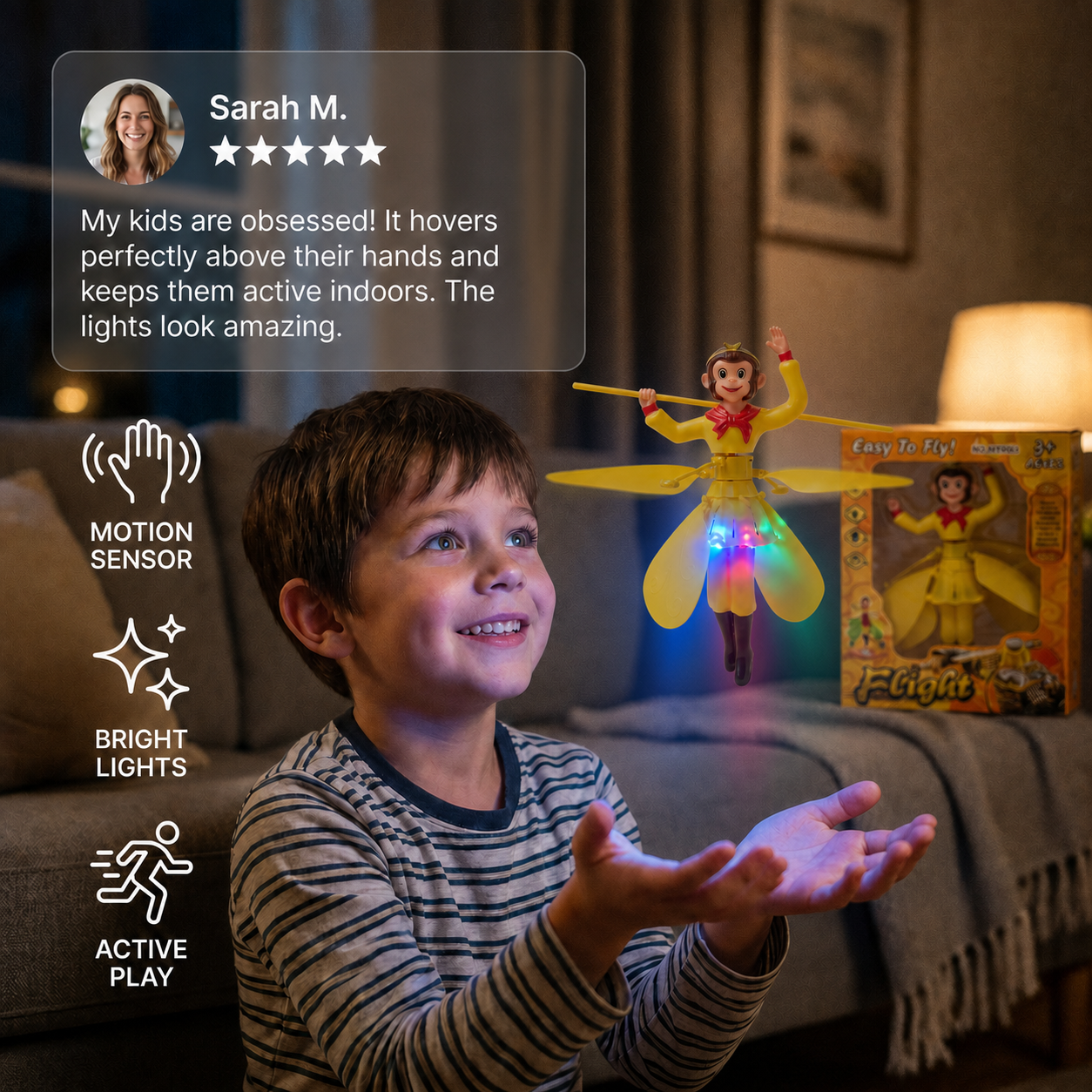 Interactive Flying Monkey Toy with Motion Sensor & LED Lights