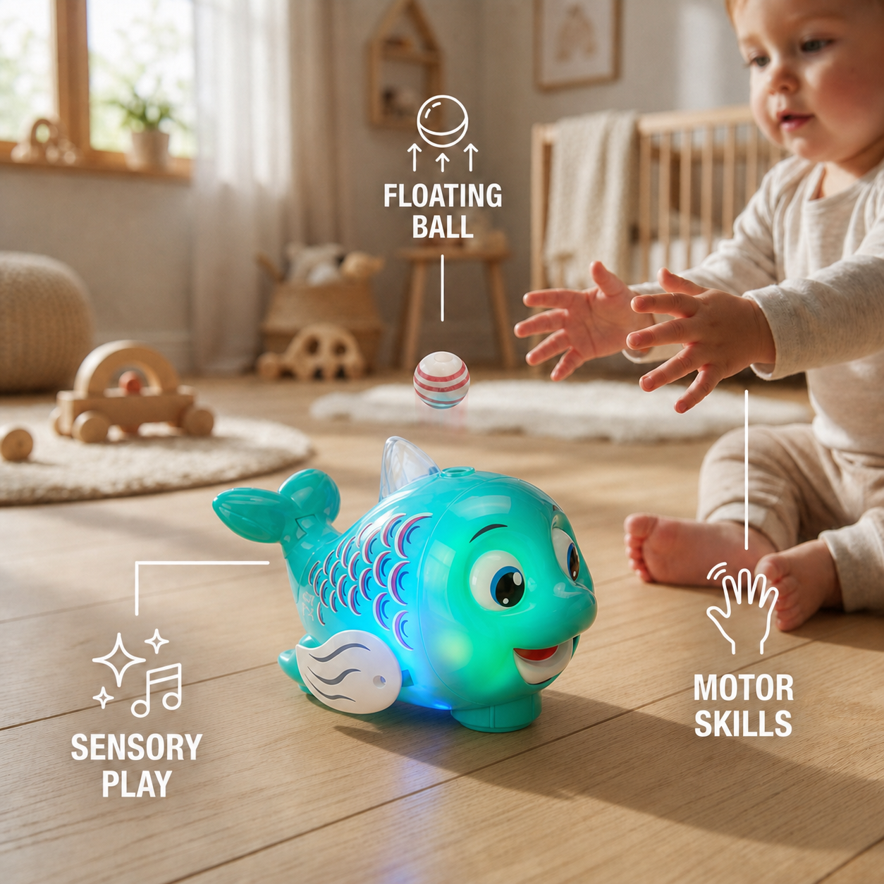 Interactive Floating Ball Fish Toy with Lights & Music