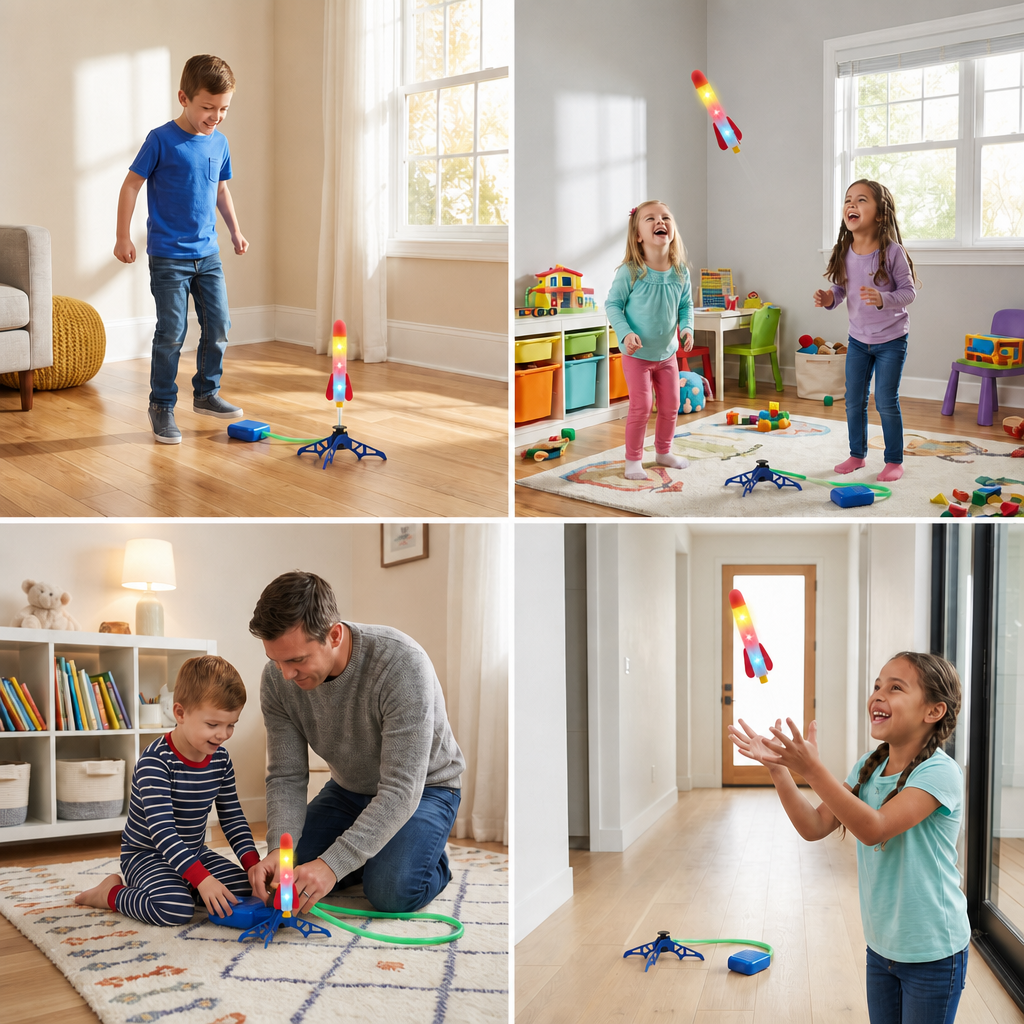 Safe & Soft Kids Rocket Launcher- Lightning Air-Powered Indoor Fun