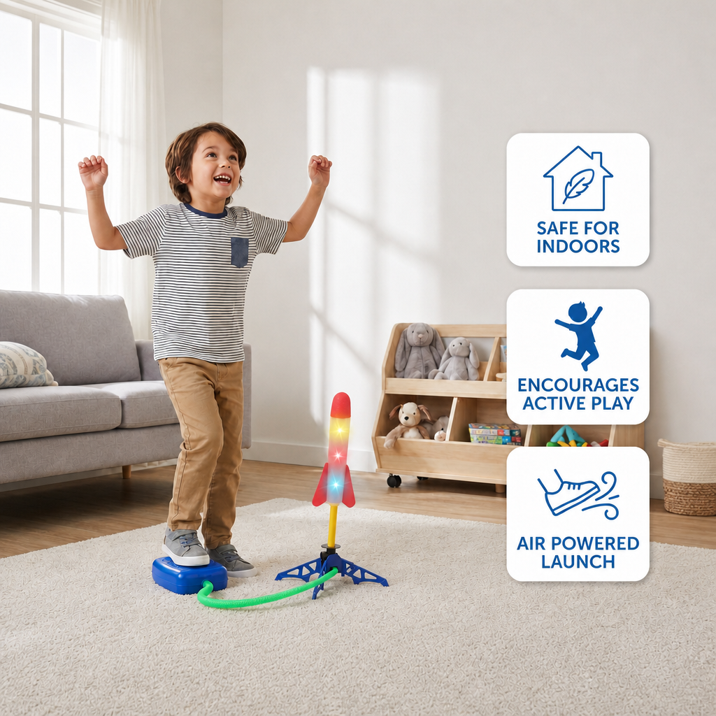 Safe & Soft Kids Rocket Launcher- Lightning Air-Powered Indoor Fun