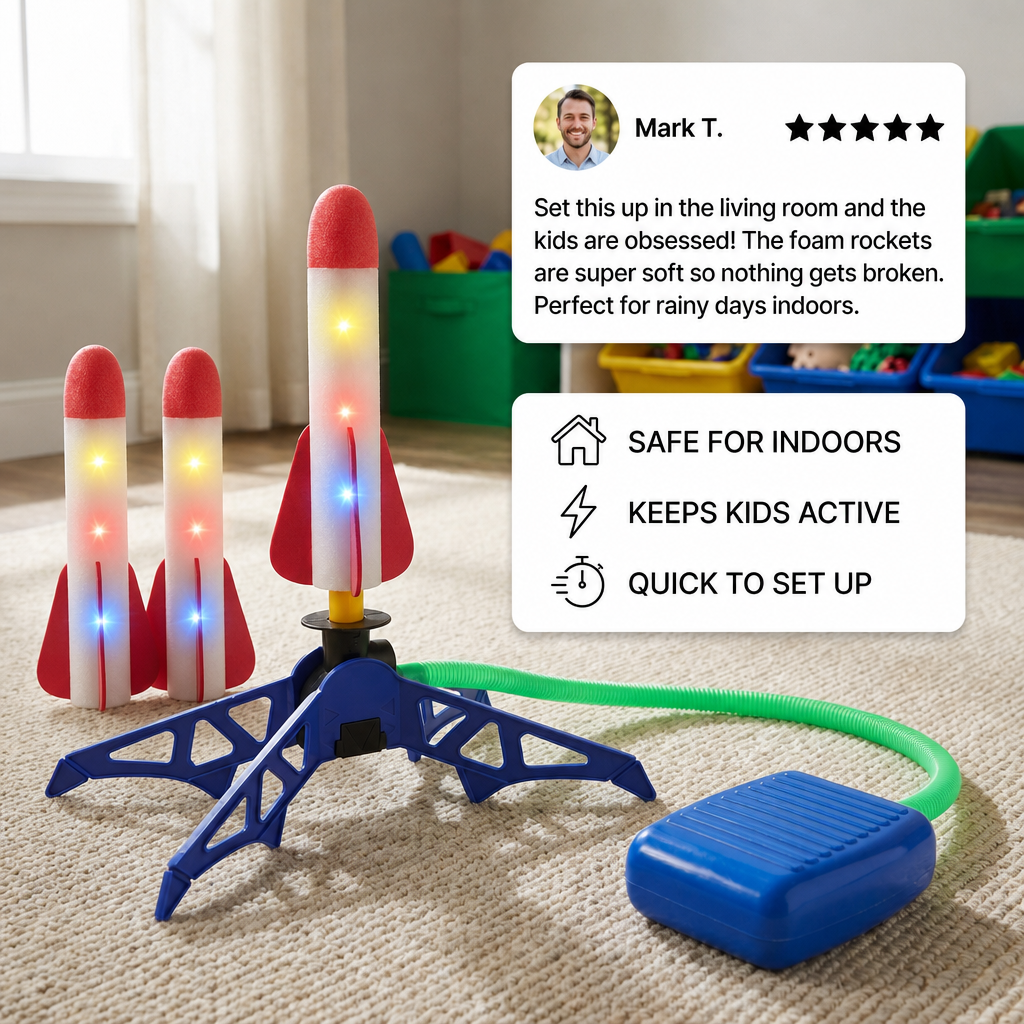 Safe & Soft Kids Rocket Launcher- Lightning Air-Powered Indoor Fun
