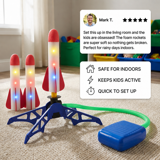 Safe & Soft Kids Rocket Launcher- Lightning Air-Powered Indoor Fun
