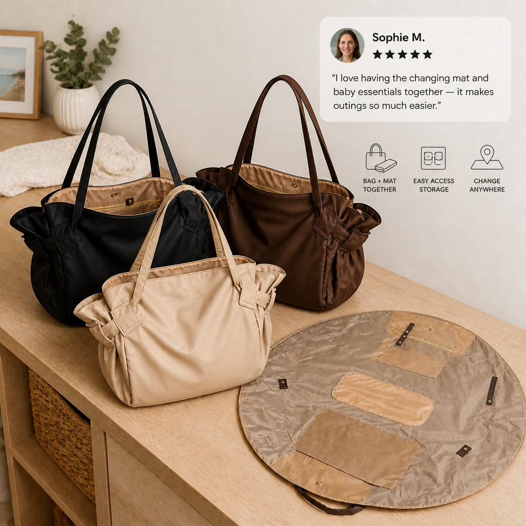 2-in-1 Folding Diaper Bag & Changing Mat – Lightweight & Spacious Travel Tote for Moms