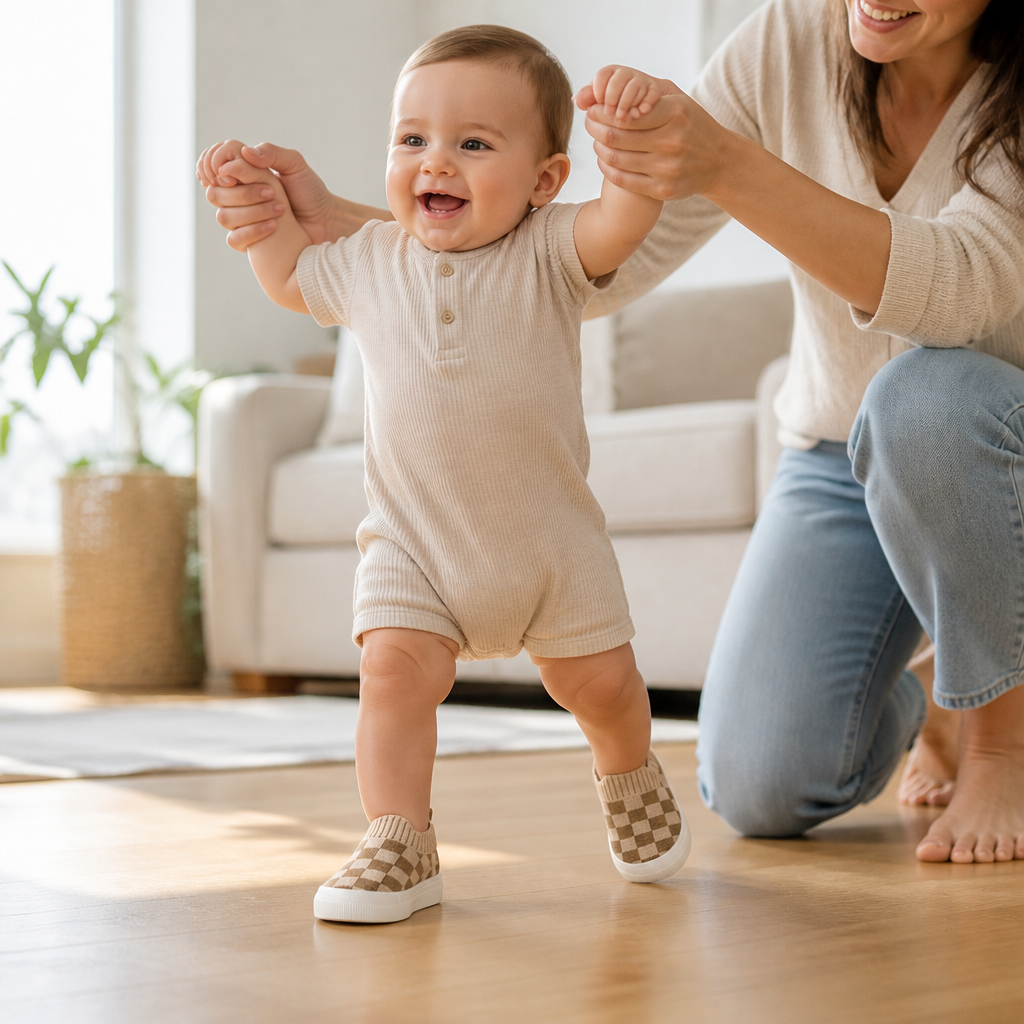 Checkered Lightweight Baby Walking Shoes with Soft, Non-Slip Soles