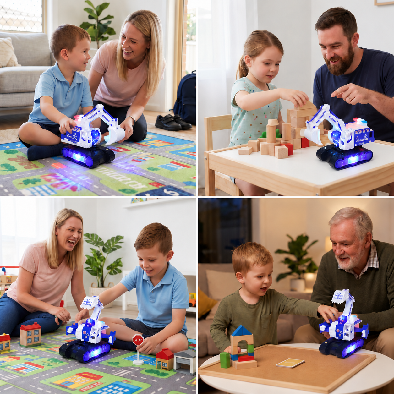 Transforming Police Robot Excavator Toy with Lights & Sounds