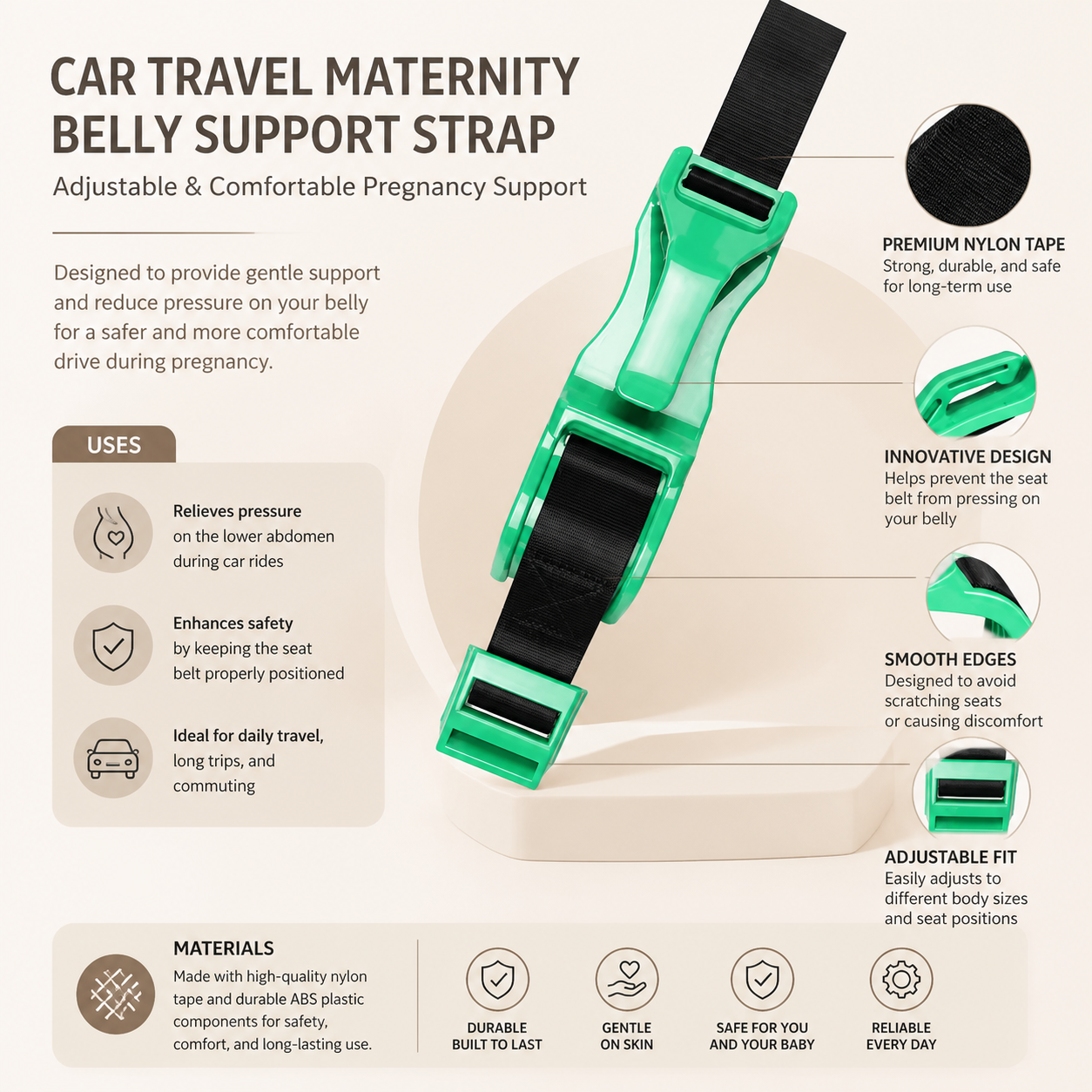 Car Travel Maternity Belly Support Strap – Adjustable & Comfortable Pregnancy Support