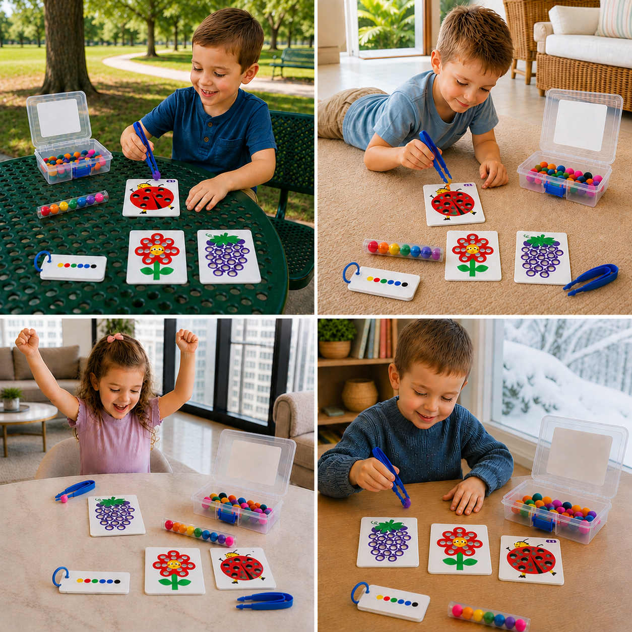 Montessori Pom-Pom Color & Numbers Learning Game for Fine Motor Skills