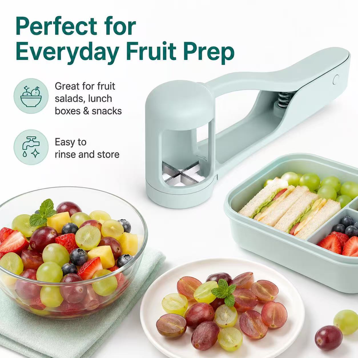 Stainless Steel Grape & Cherry Tomato Cutter – Safe One-Press Quarter Slicer for Toddlers & Kids