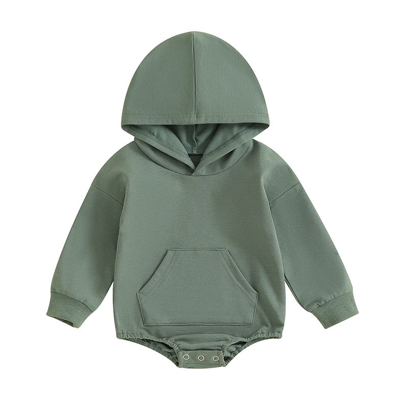 Hooded Baby Romper – Soft Long Sleeve Onesie with Front Pocket