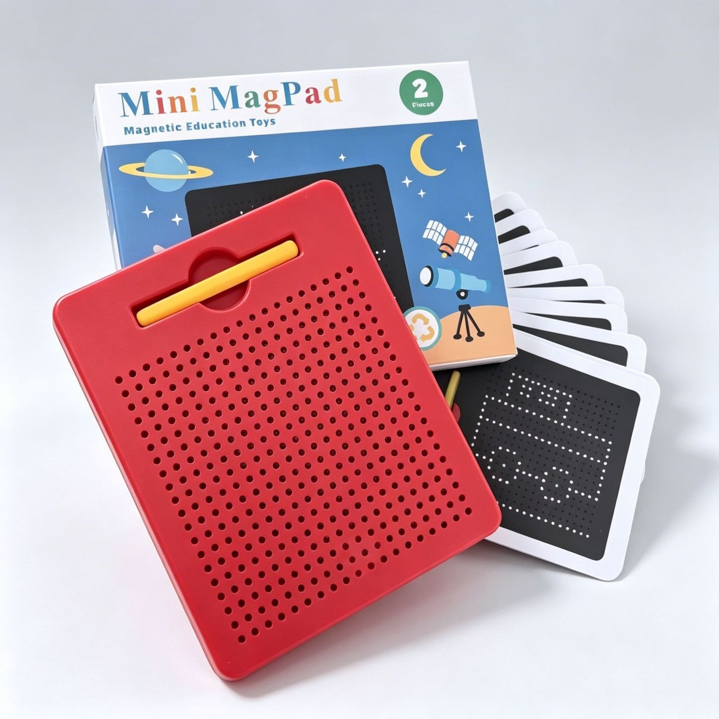 2-in-1 Magnetic Writing & Drawing Board with Snap-On Shape Tiles for Kids