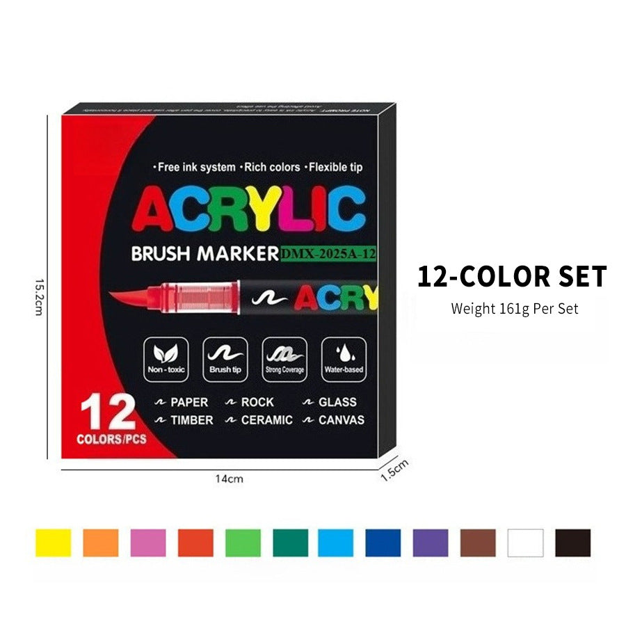 Dual-Tip Acrylic Paint Marker Set with Fine & Brush Tips