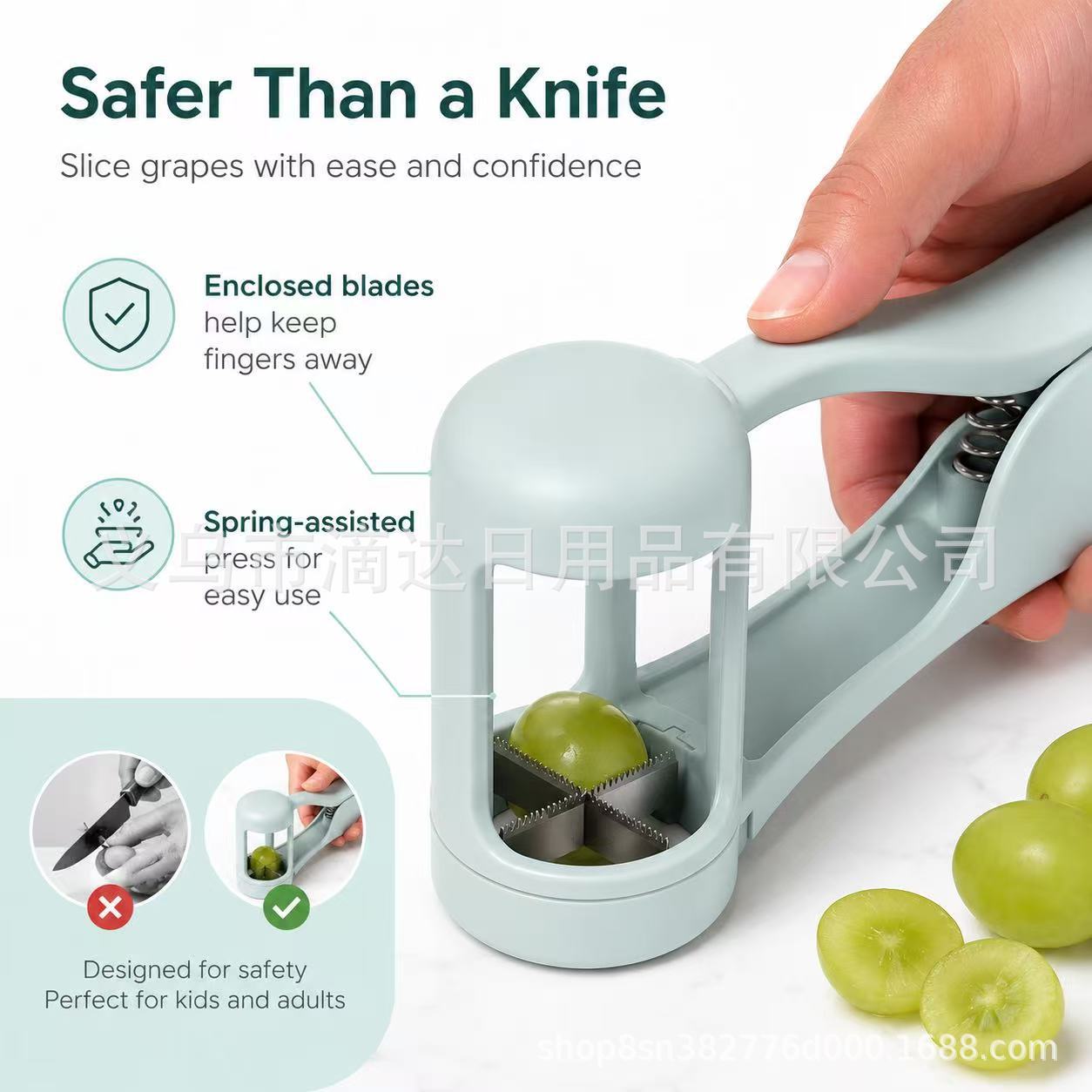 Stainless Steel Grape & Cherry Tomato Cutter – Safe One-Press Quarter Slicer for Toddlers & Kids