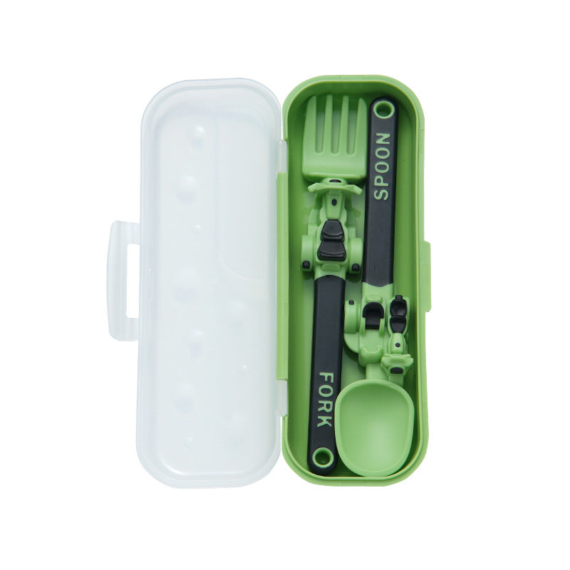 3-Piece Construction Vehicle Kids’ Utensil Set with Spoon, Fork & Travel Case