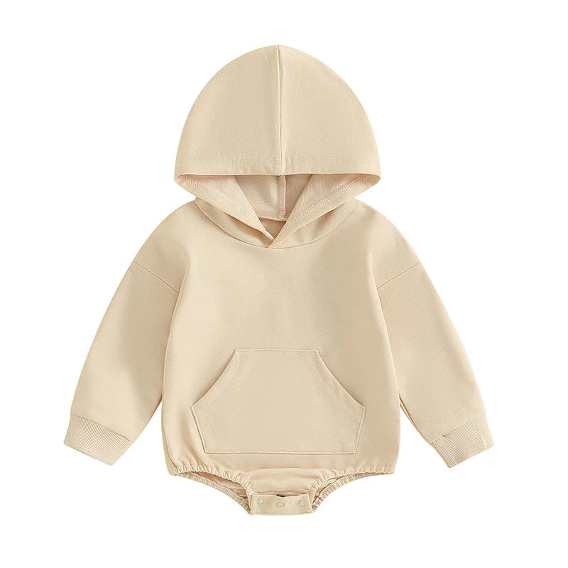 Hooded Baby Romper – Soft Long Sleeve Onesie with Front Pocket