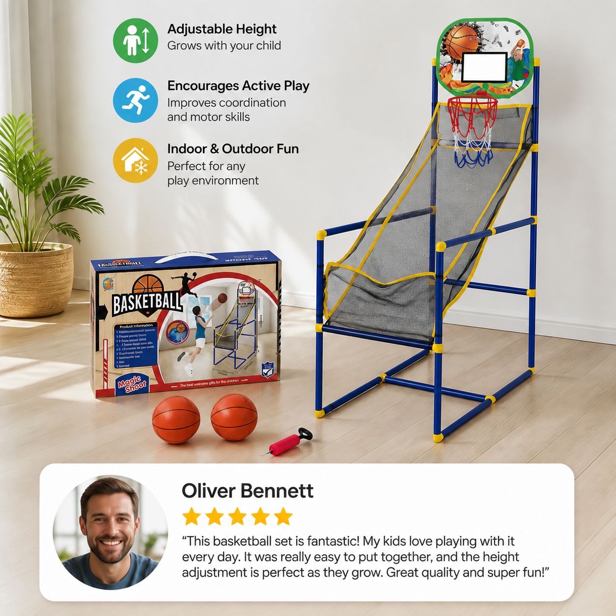 Adjustable Kids Basketball Hoop Set - That Grows With Your Kids
