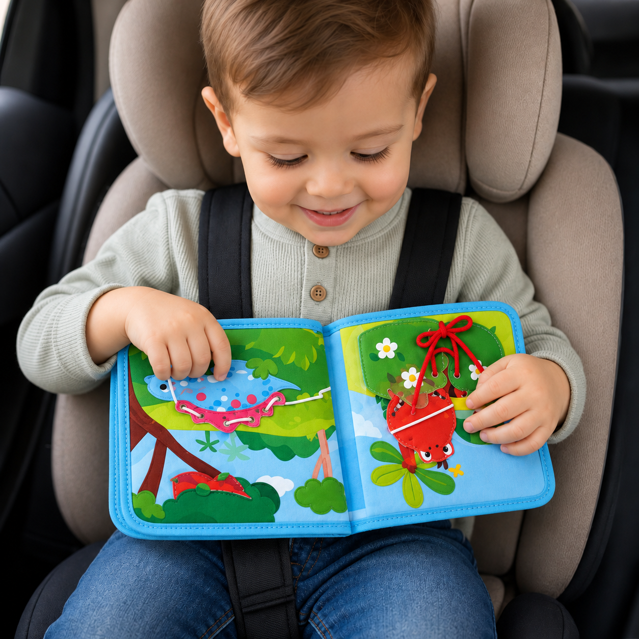 8-in-1 Montessori Dinosaur Busy Board Activity Book for Toddlers