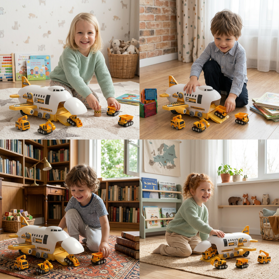 DIY Airplane Transport Truck Playset with Construction Vehicles