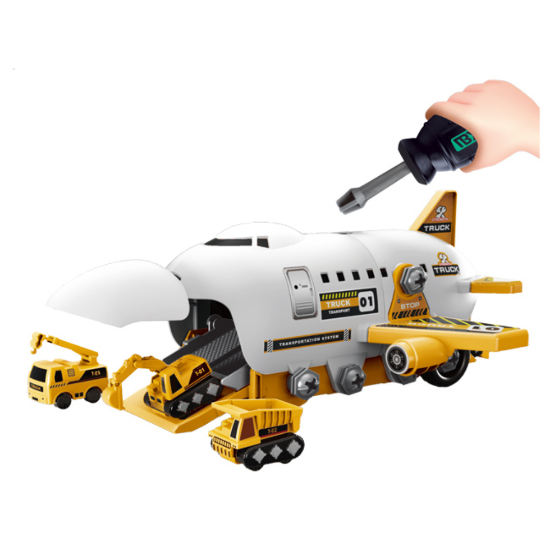 DIY Airplane Transport Truck Playset with Construction Vehicles