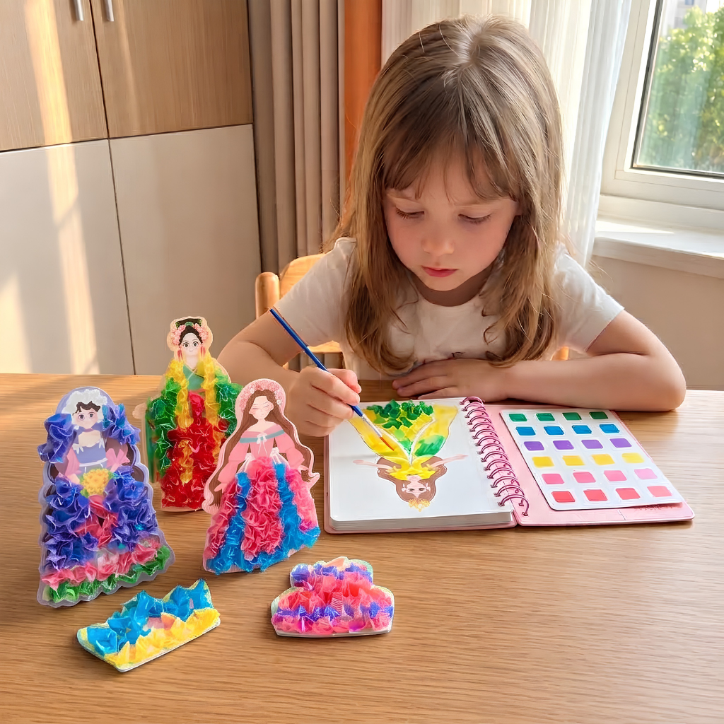 4-in-1 Fairy Princess Diamond Painting, Poke-In, Embroidery & Watercolor Art Kit for Kids