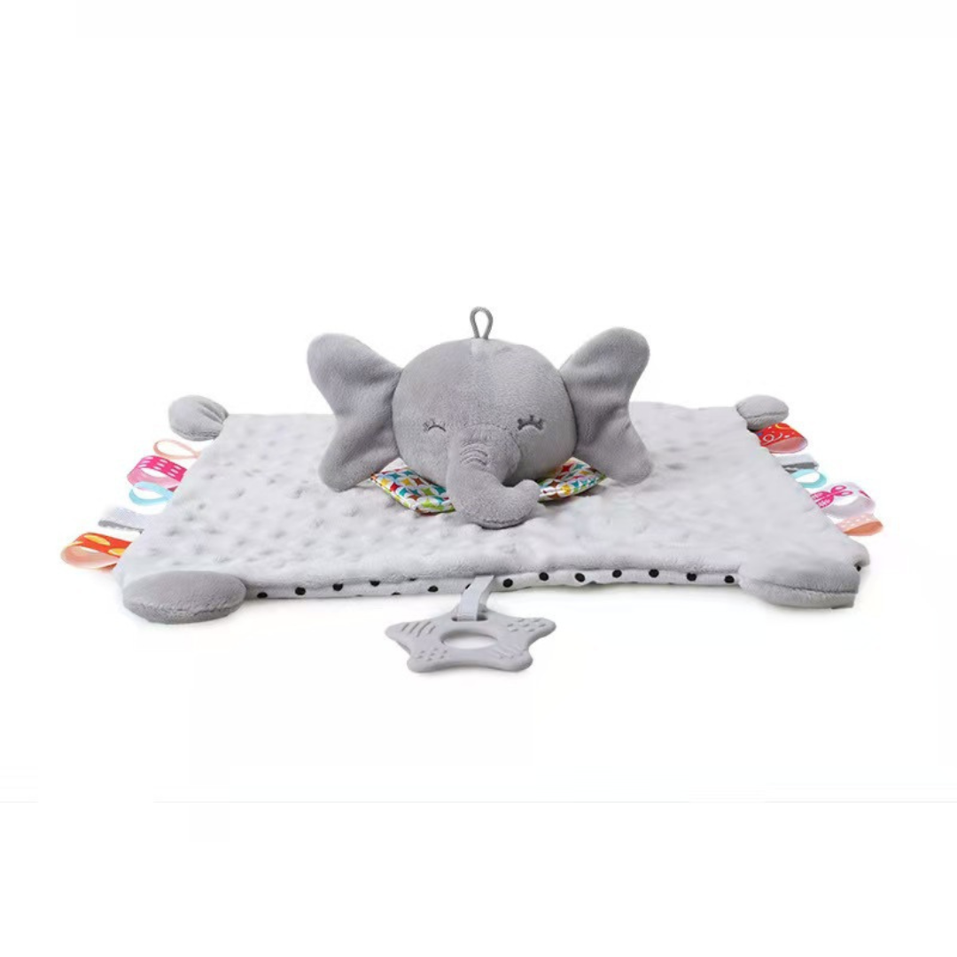 Soothing plush cuddly blanket with rattle