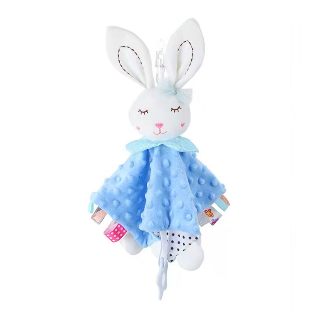 Soothing plush cuddly blanket with rattle