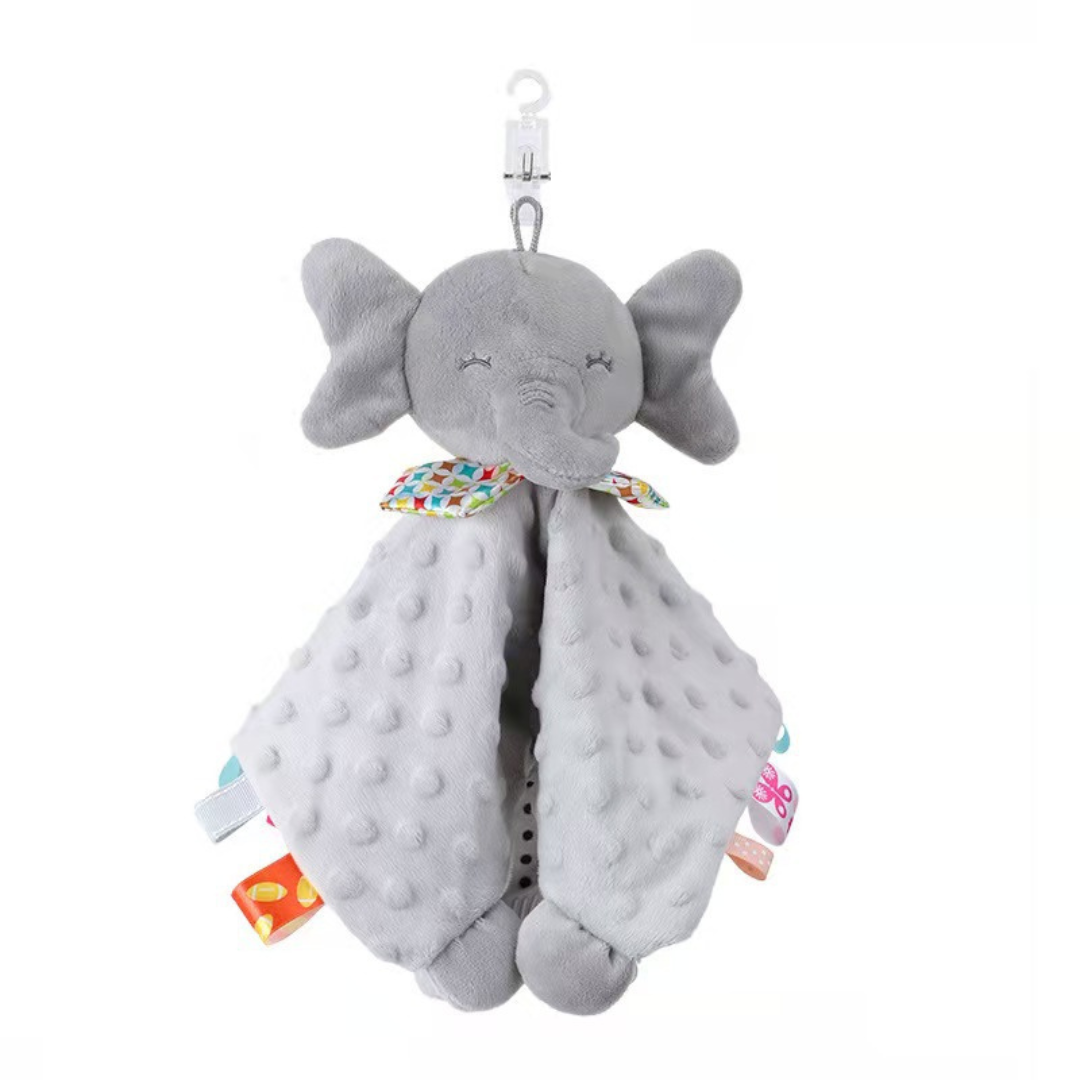 Soothing plush cuddly blanket with rattle