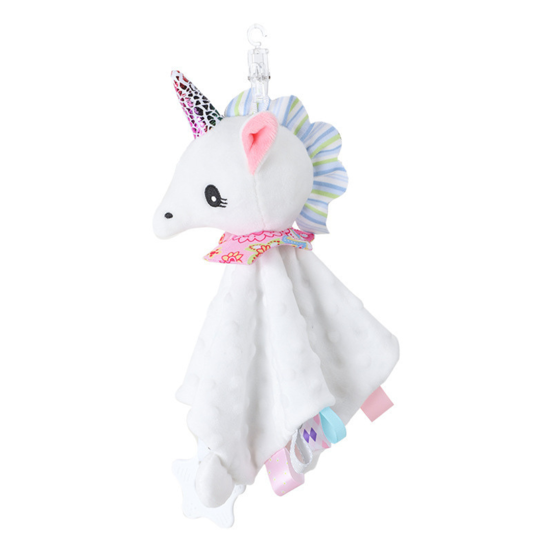 Soothing plush cuddly blanket with rattle