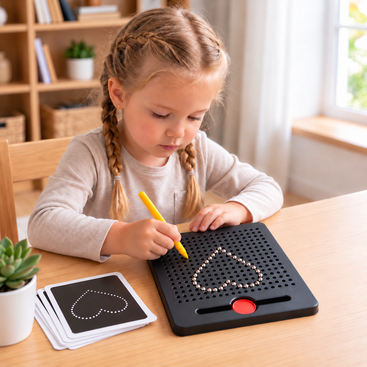 2-in-1 Magnetic Writing & Drawing Board with Snap-On Shape Tiles for Kids