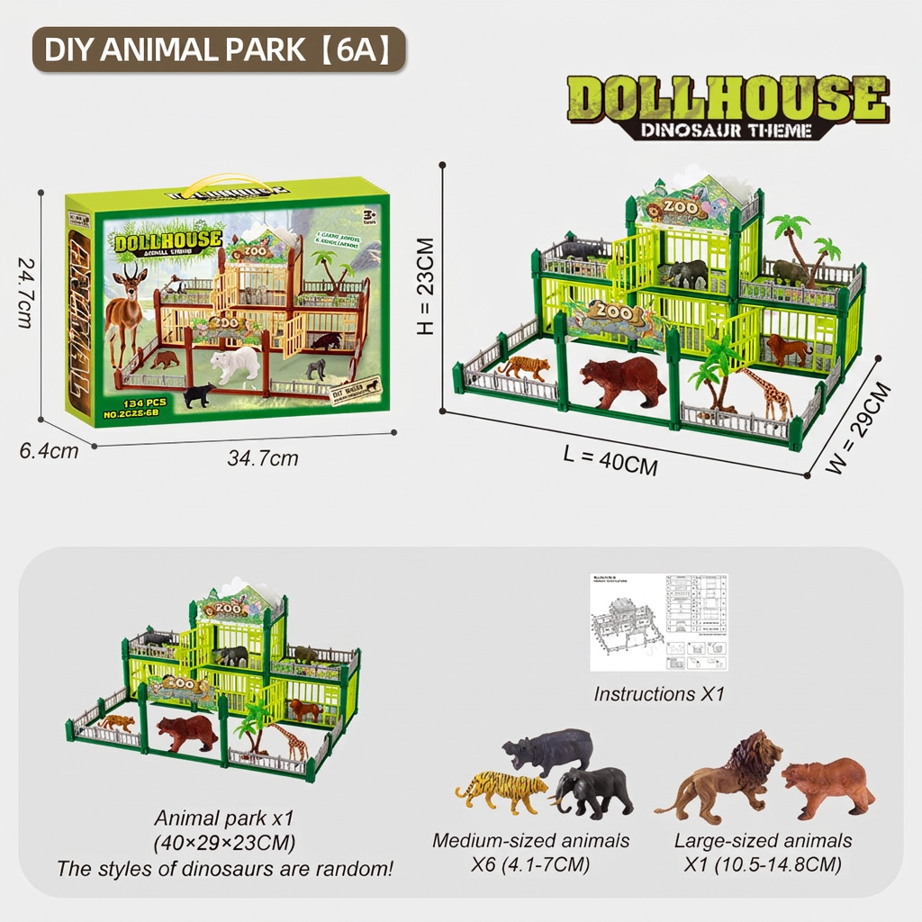 Modular Build-Your-Own Zoo Playset with Animal Figures & Interactive Cages