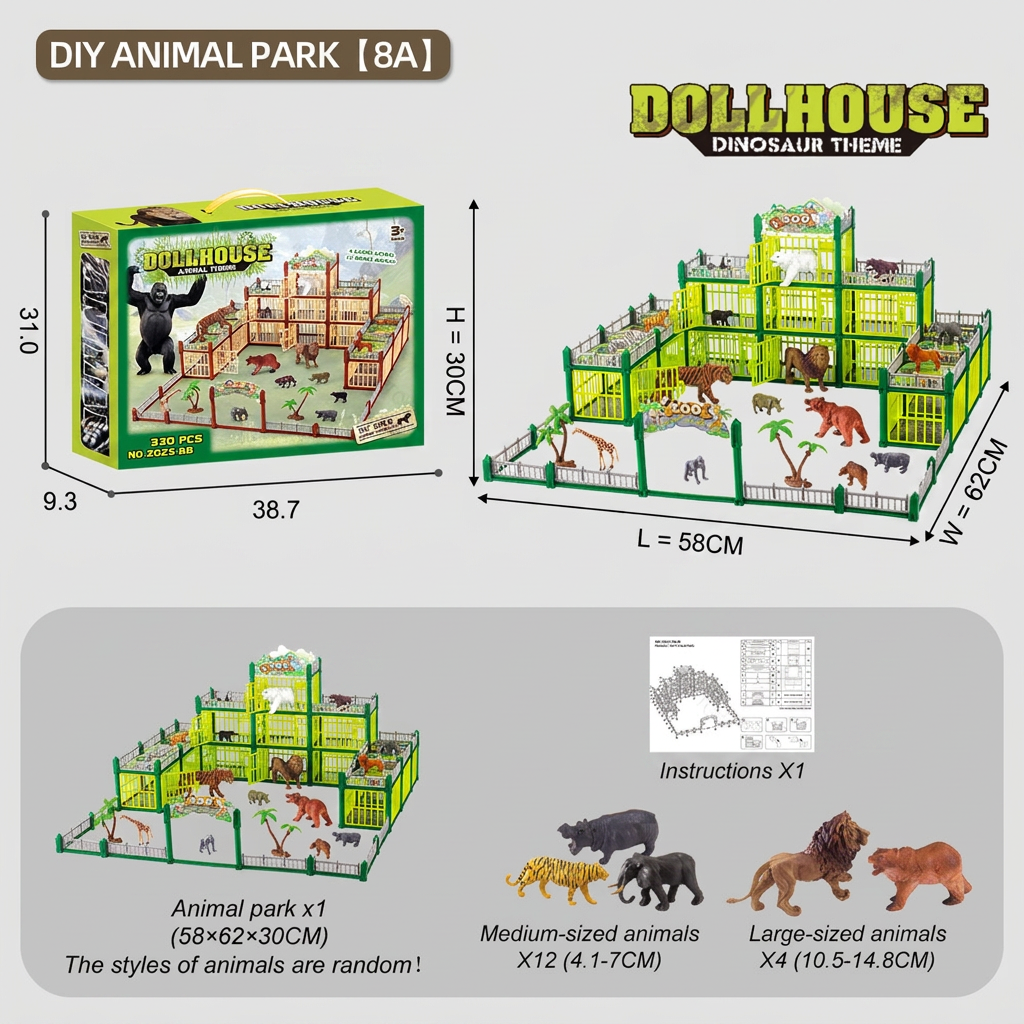 Modular Build-Your-Own Zoo Playset with Animal Figures & Interactive Cages