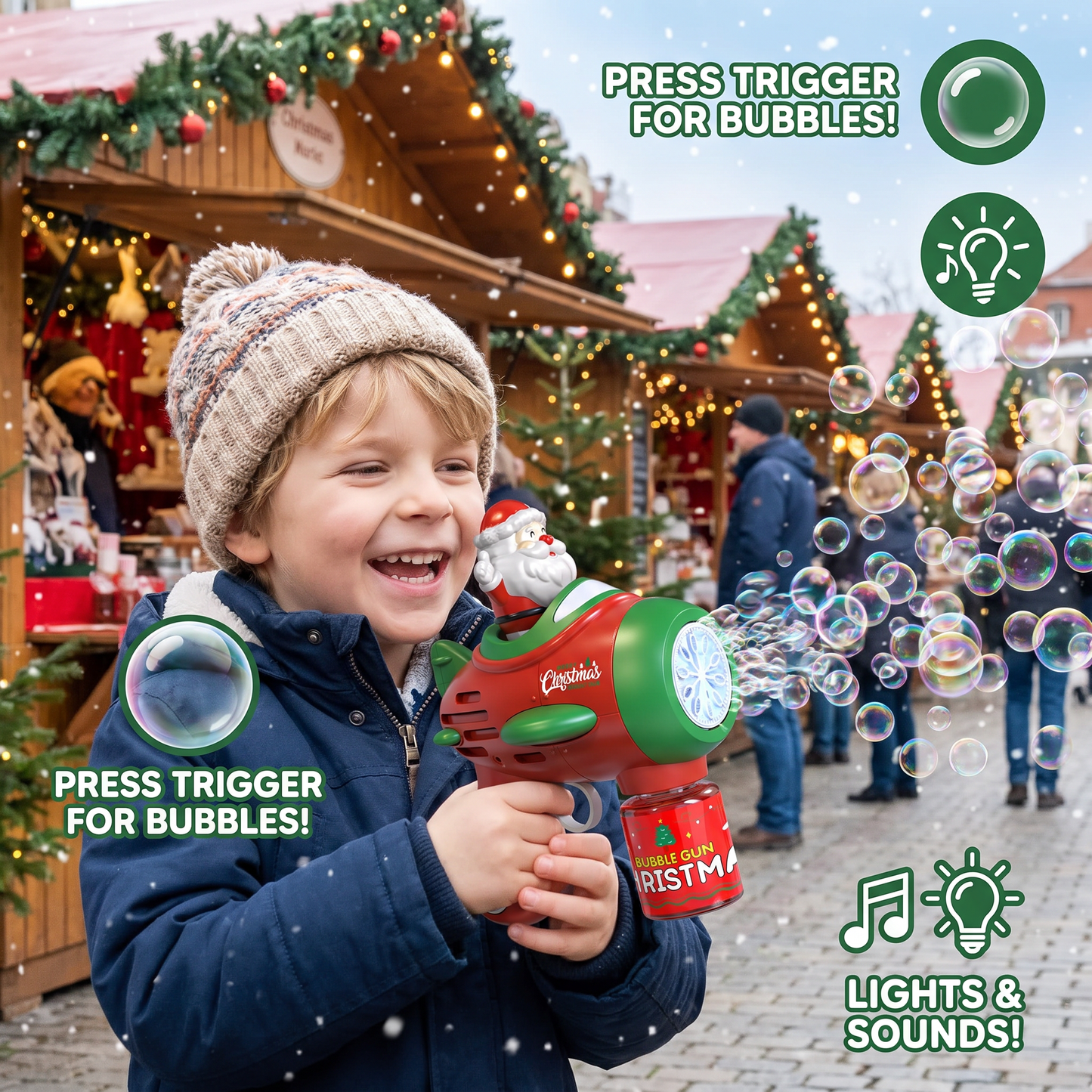 Electric Christmas Bubble Gun with Lights & Sounds for Kids
