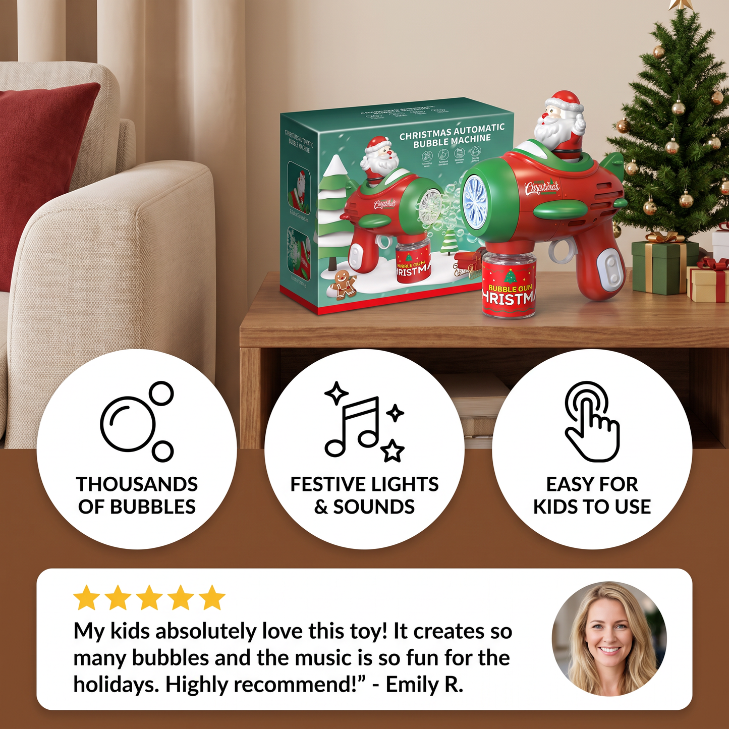 Electric Christmas Bubble Gun with Lights & Sounds for Kids
