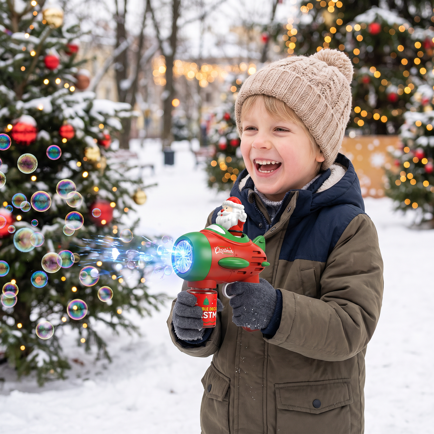 Electric Christmas Bubble Gun with Lights & Sounds for Kids