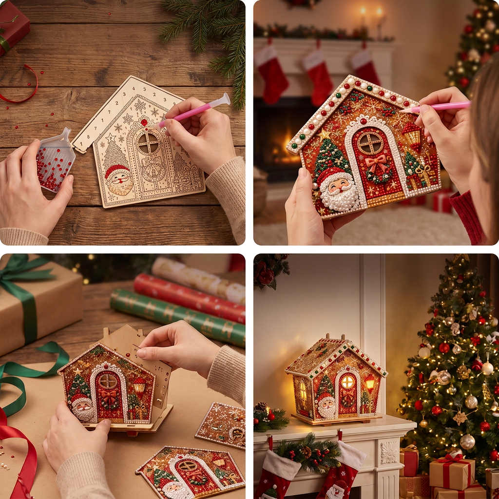 DIY 3D Wooden Gingerbread House Puzzle & Diamond Art Kit