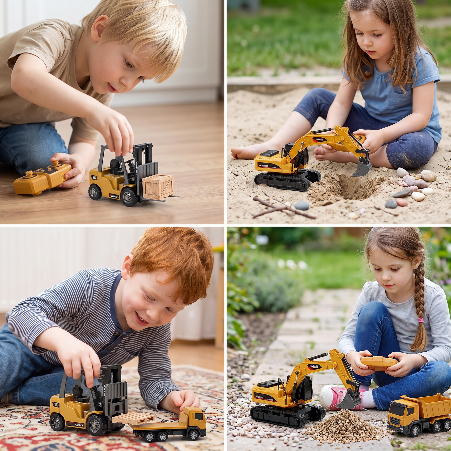 1:64 Scale RC Construction Vehicles – Forklift, Excavator, Dump Truck & Bulldozer