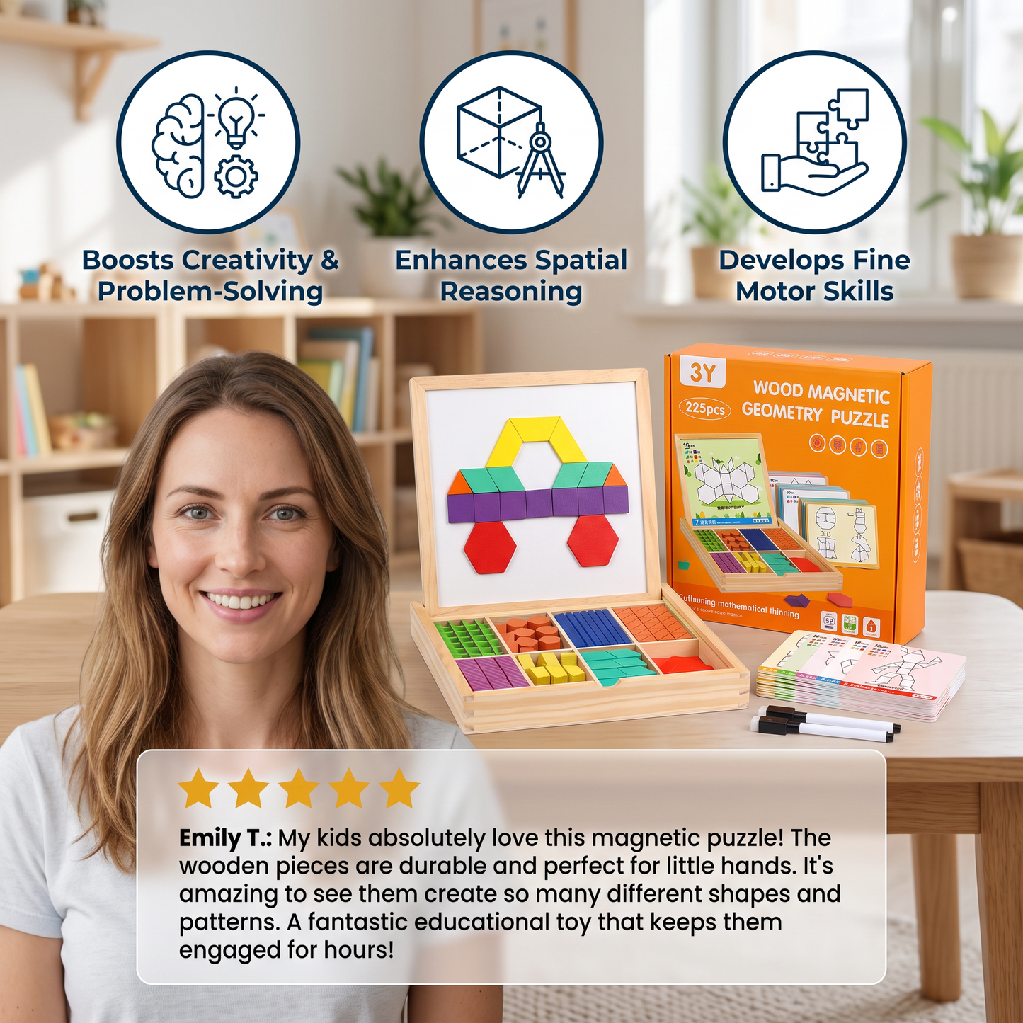 Wooden Magnetic Geometric Shape Puzzle for Kids