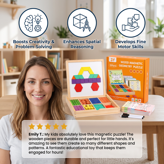 Wooden Magnetic Geometric Shape Puzzle for Kids