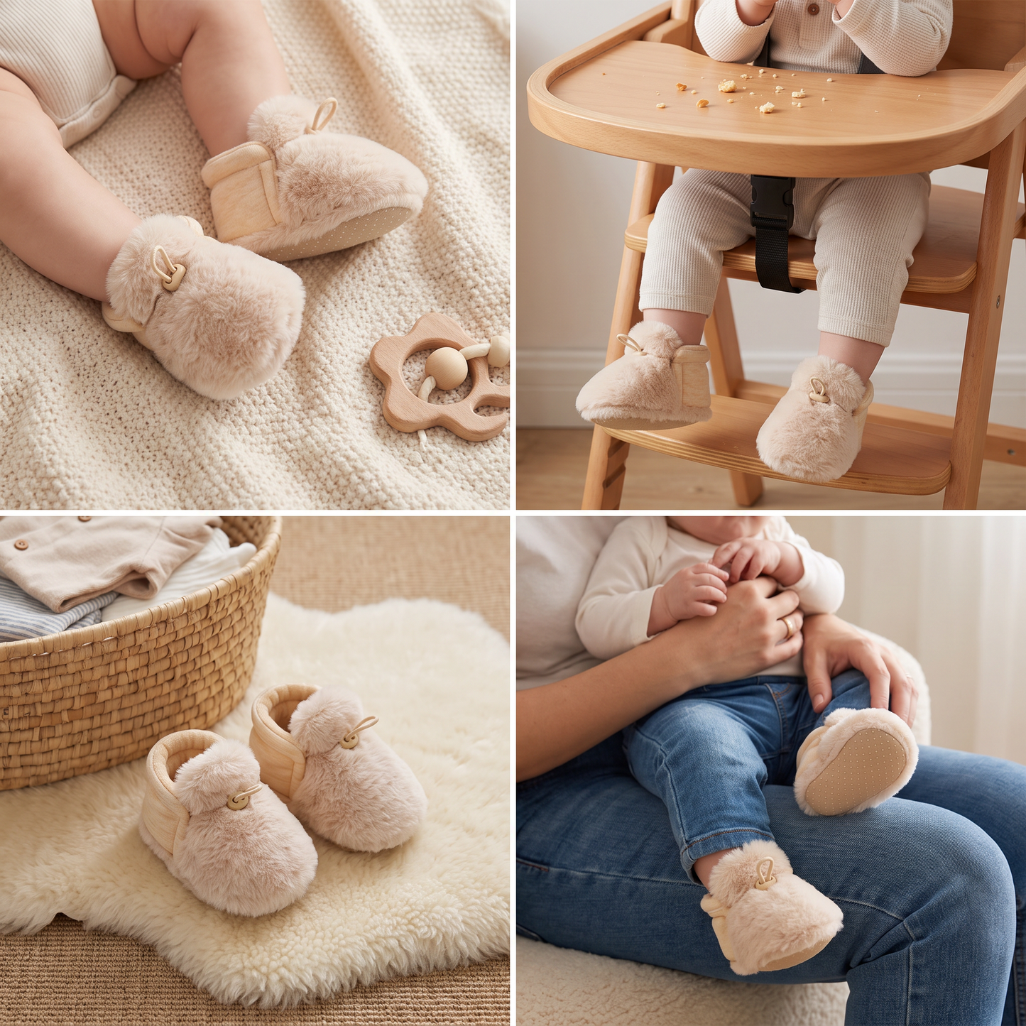 Warm & Cozy Fleece-Lined Cotton Baby Booties with Soft Soles