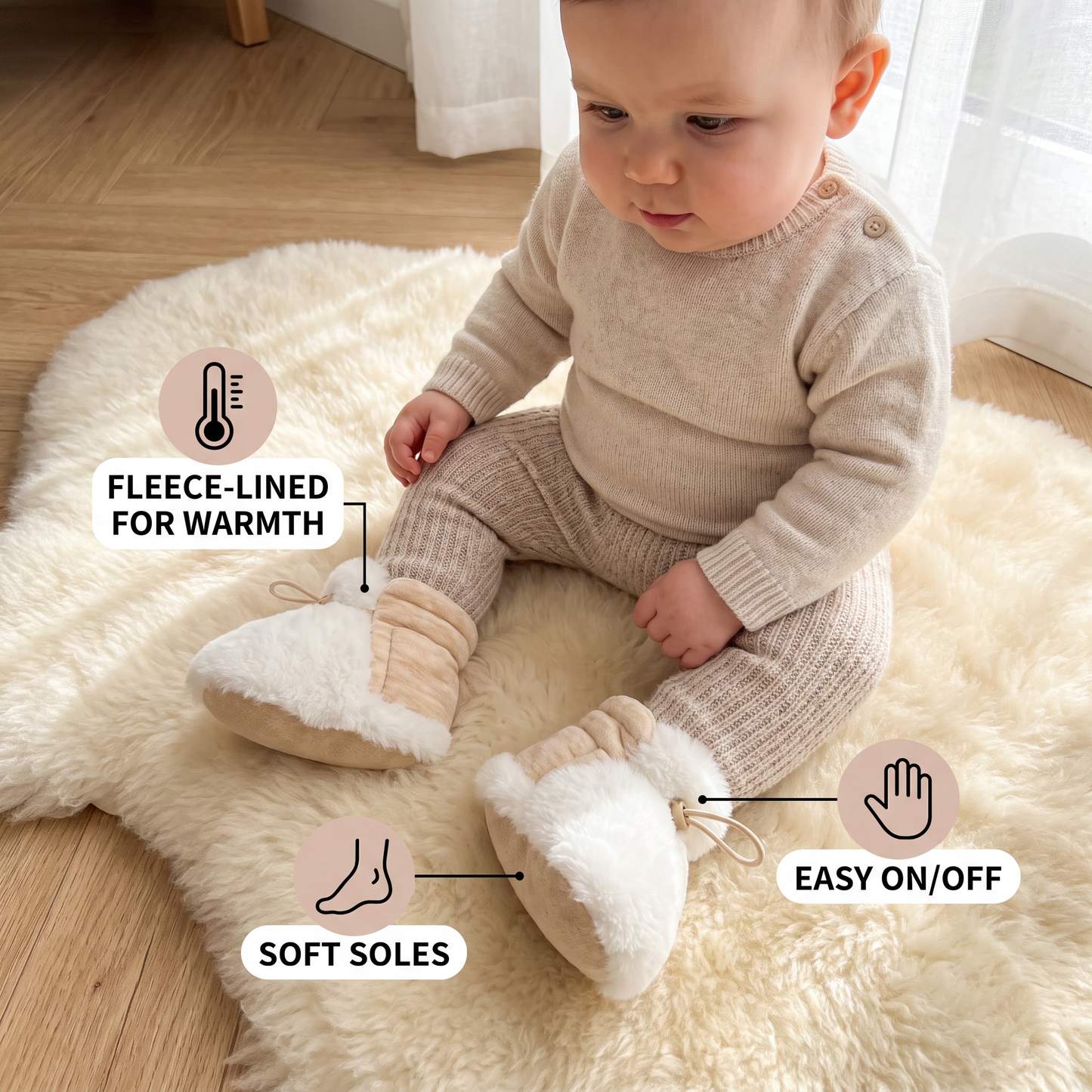 Warm & Cozy Fleece-Lined Cotton Baby Booties with Soft Soles