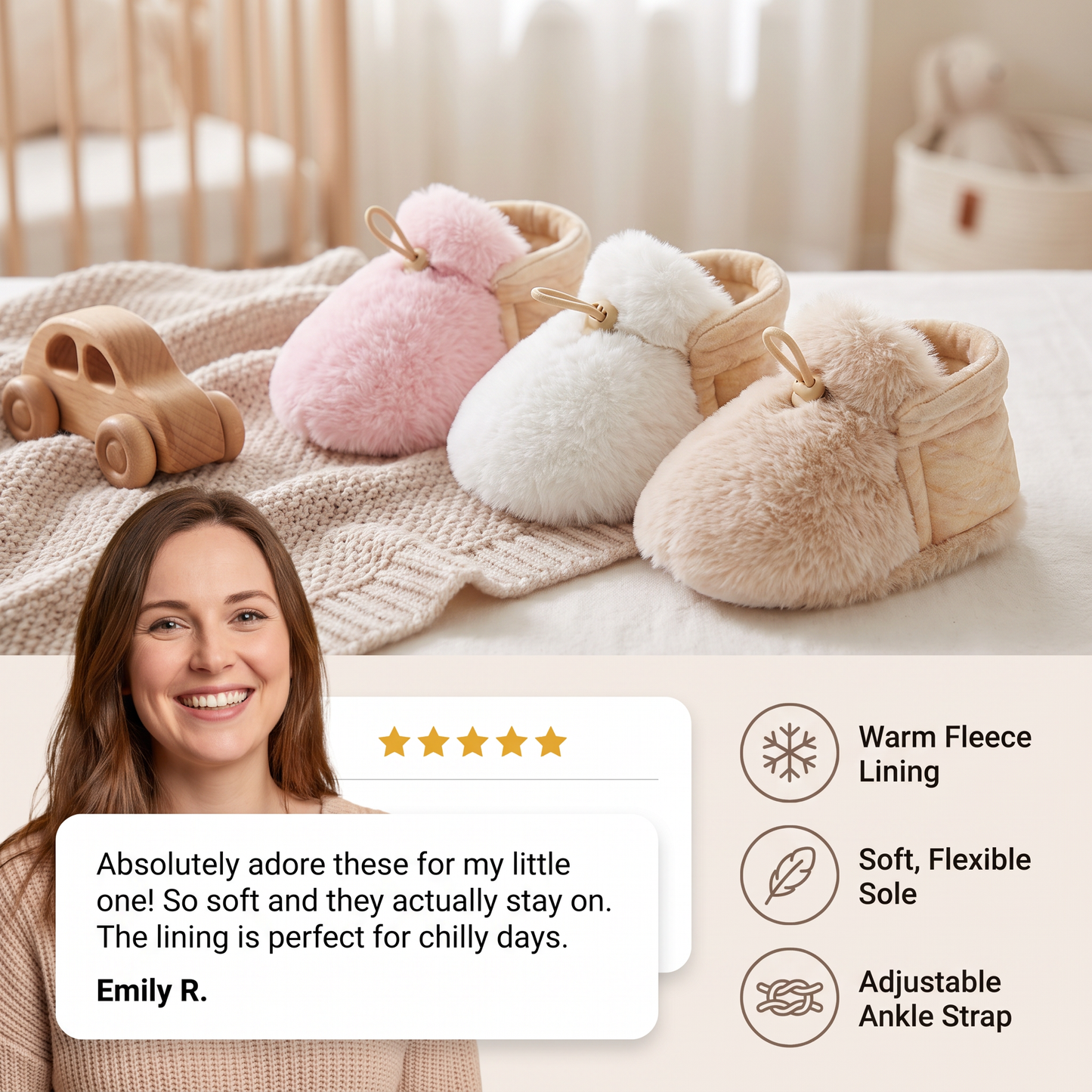 Warm & Cozy Fleece-Lined Cotton Baby Booties with Soft Soles