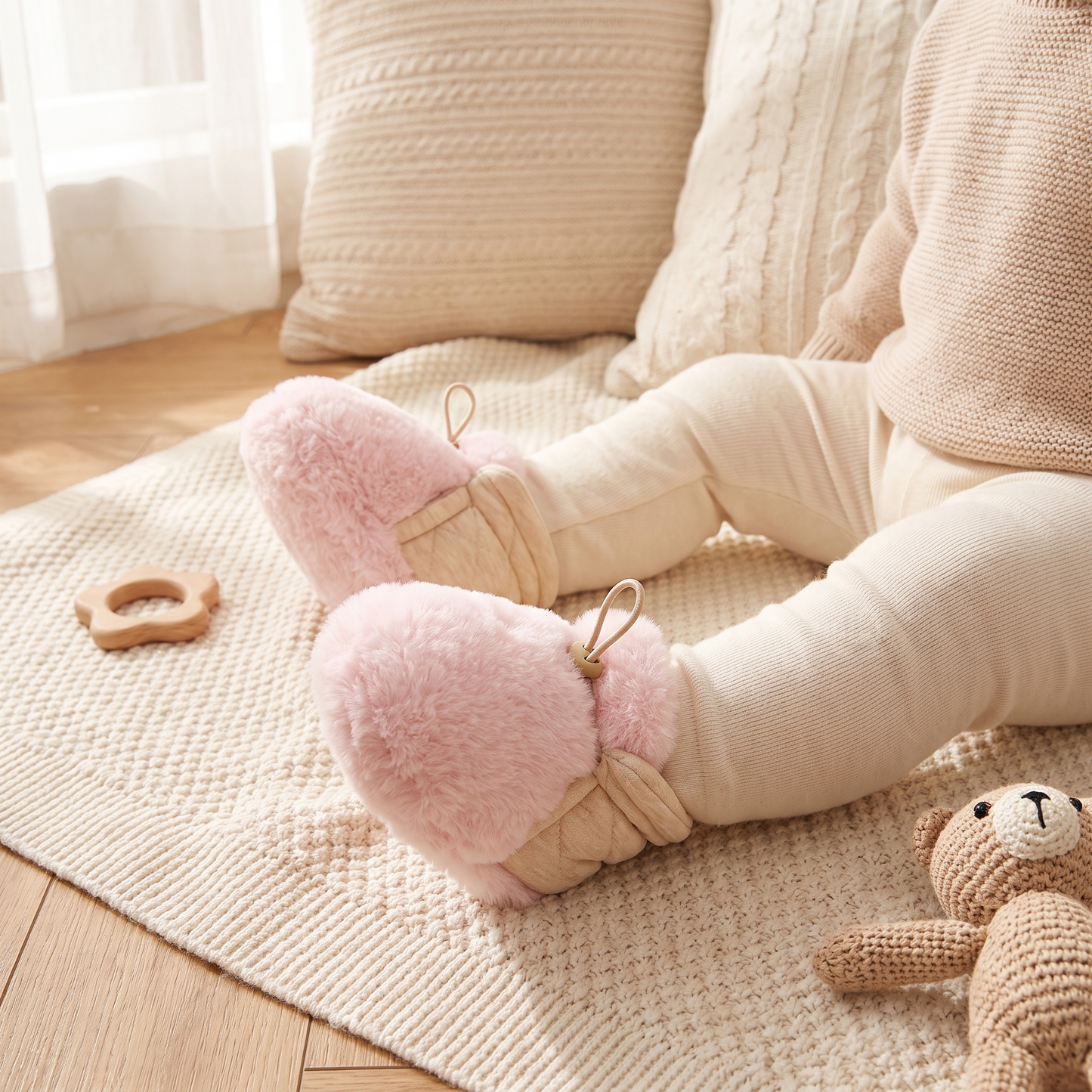 Warm & Cozy Fleece-Lined Cotton Baby Booties with Soft Soles