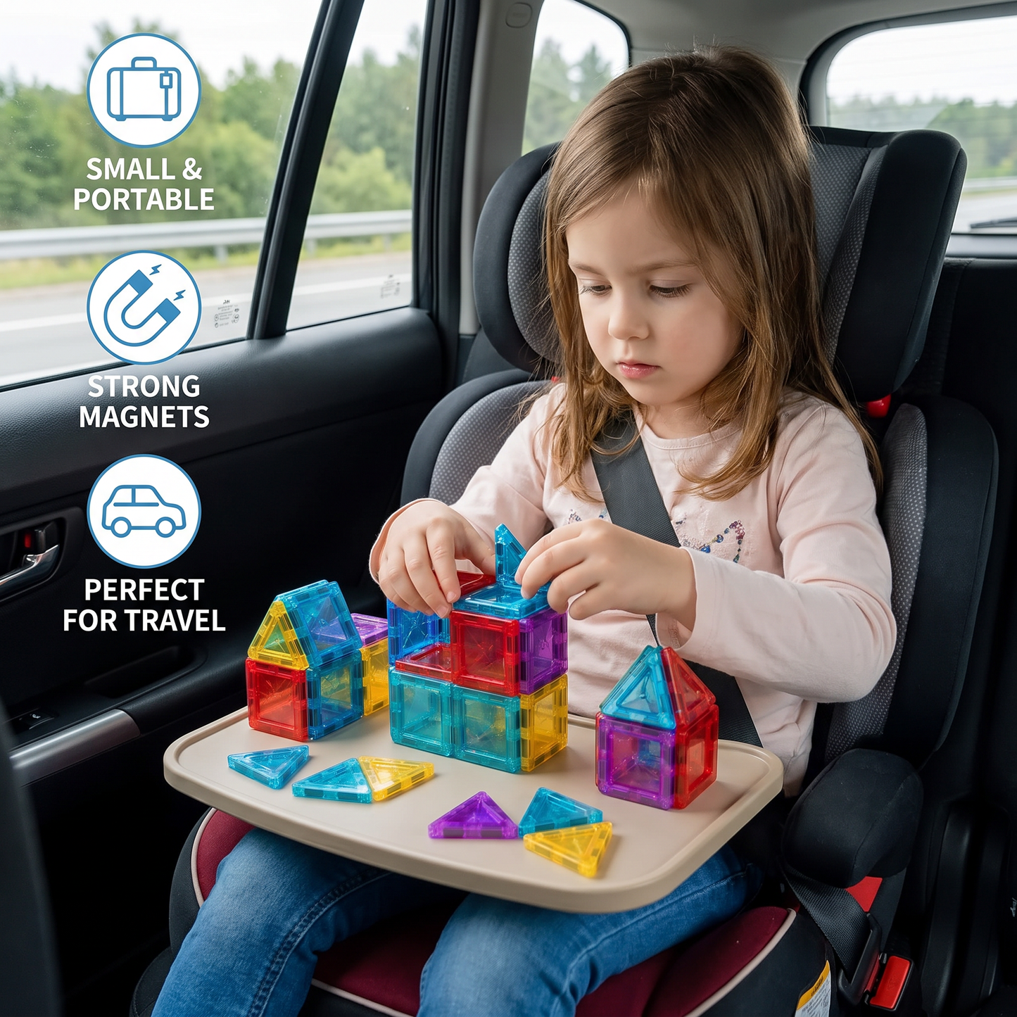 Safe Mini Magnetic Tiles Travel Set with Compact Storage Case