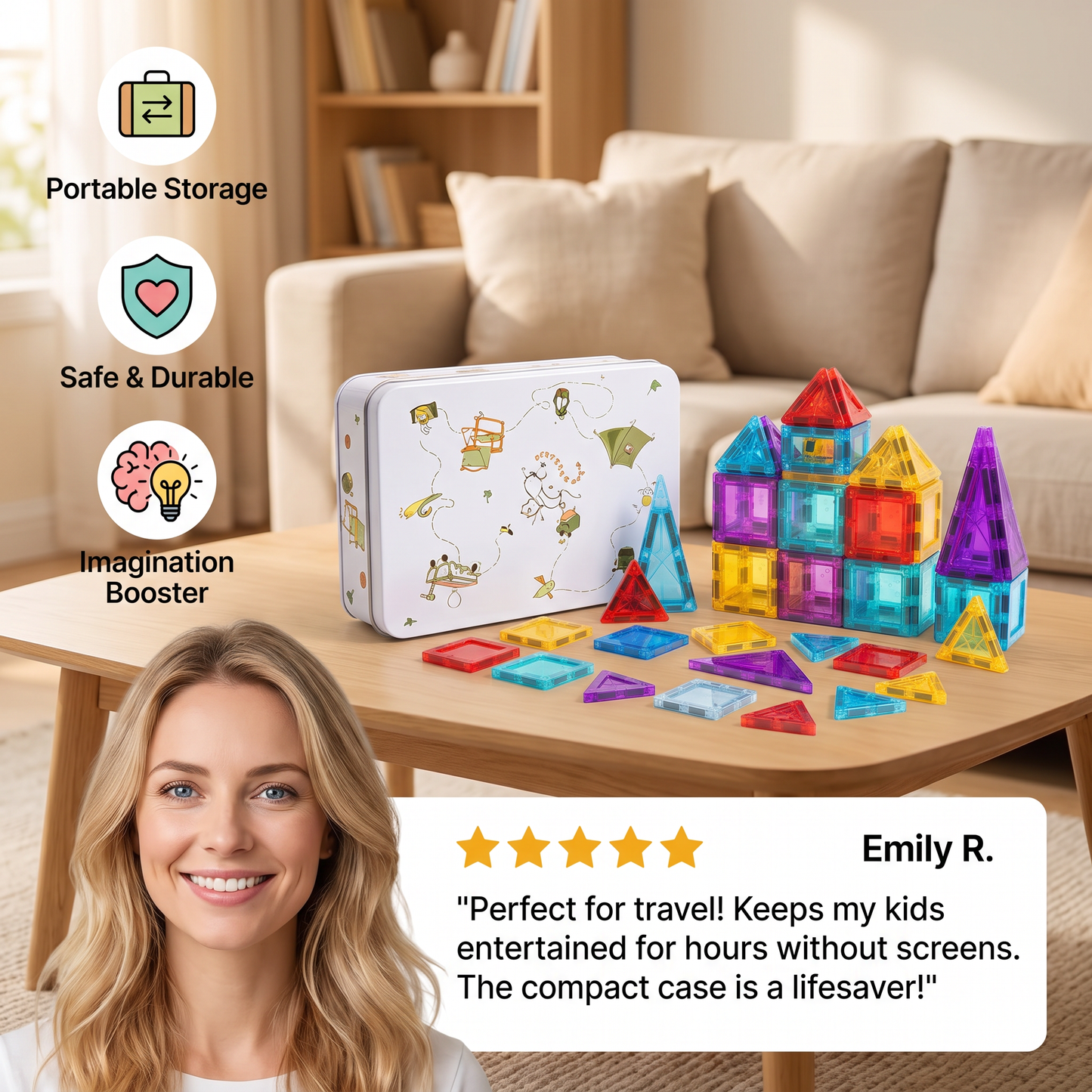 Safe Mini Magnetic Tiles Travel Set with Compact Storage Case