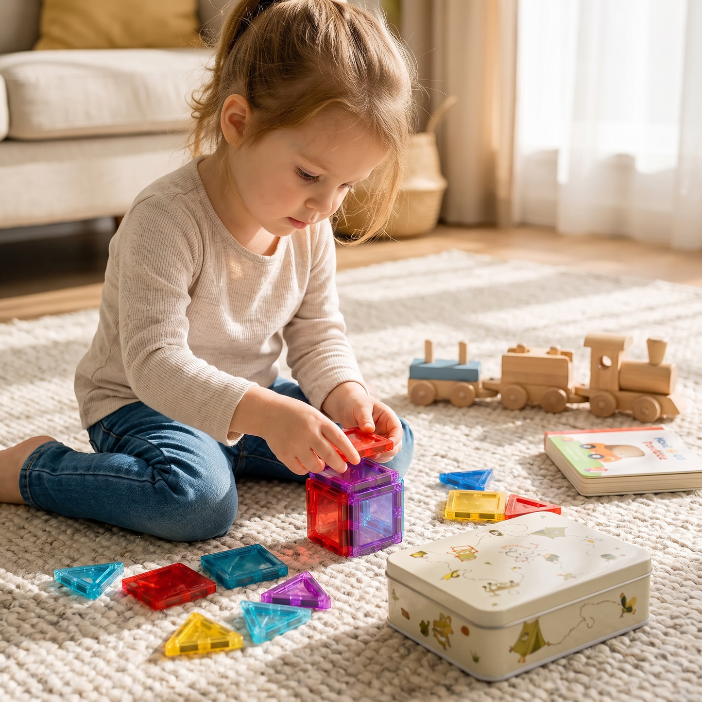 Safe Mini Magnetic Tiles Travel Set with Compact Storage Case