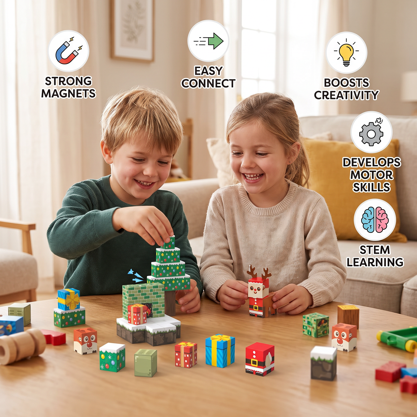 54-Piece Christmas Magnetic Building Blocks Set – Festive STEM Construction Toy
