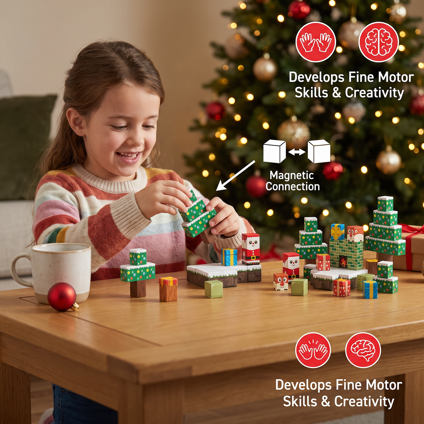 54-Piece Christmas Magnetic Building Blocks Set for Kids