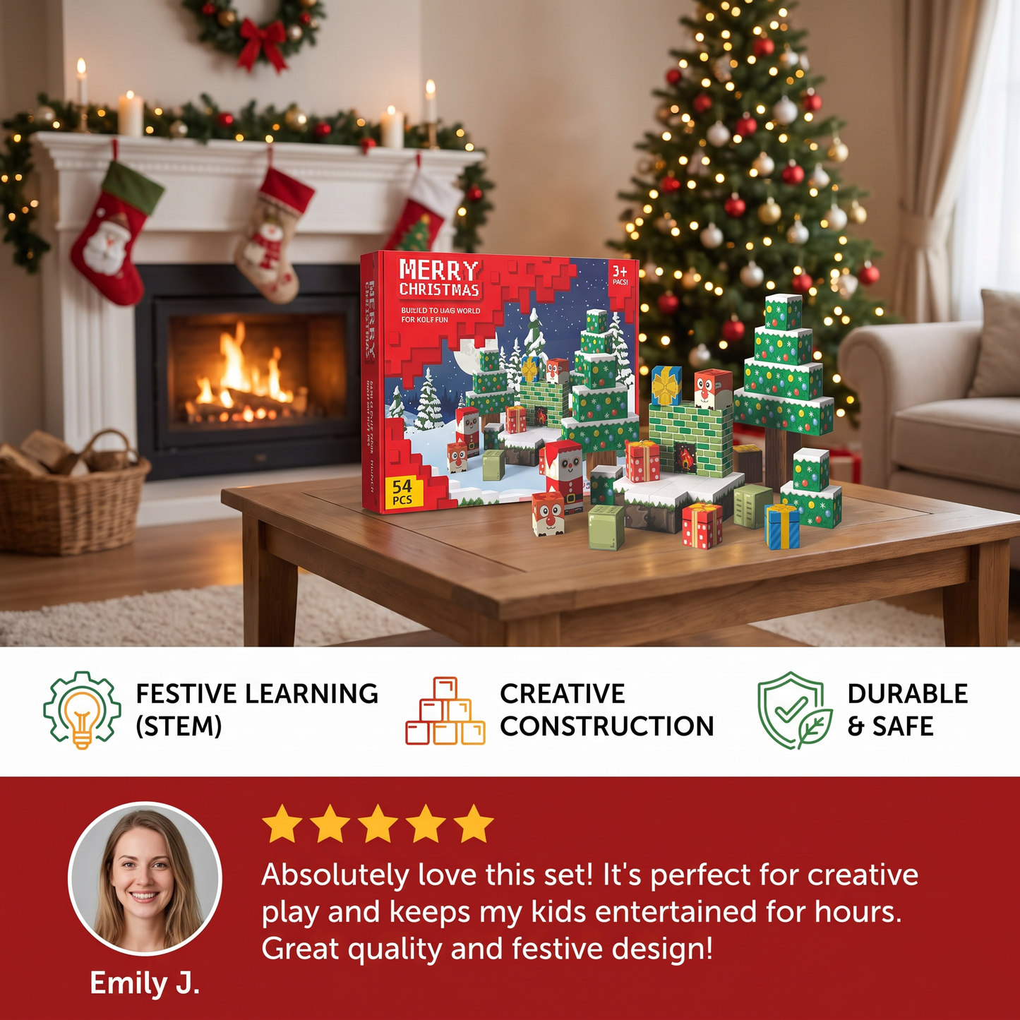 54-Piece Christmas Magnetic Building Blocks Set for Kids