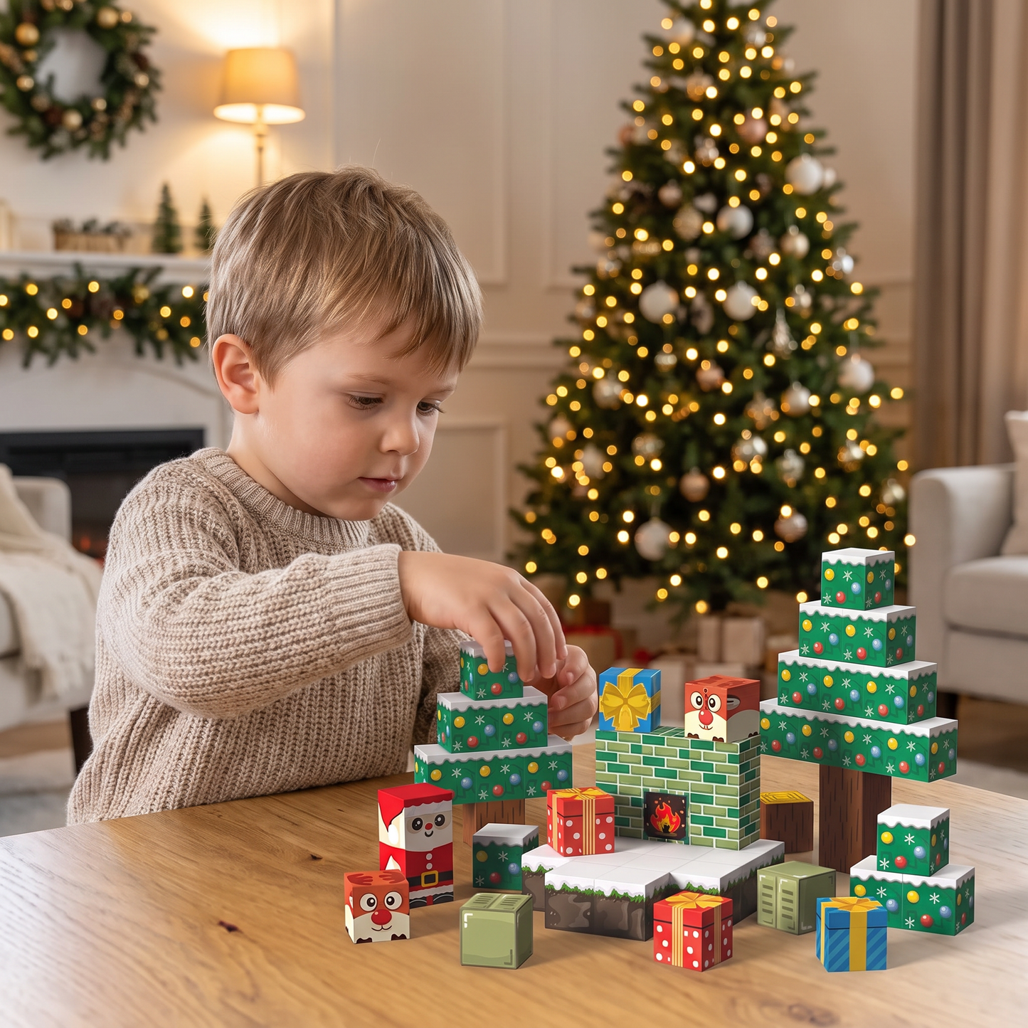 54-Piece Christmas Magnetic Building Blocks Set for Kids