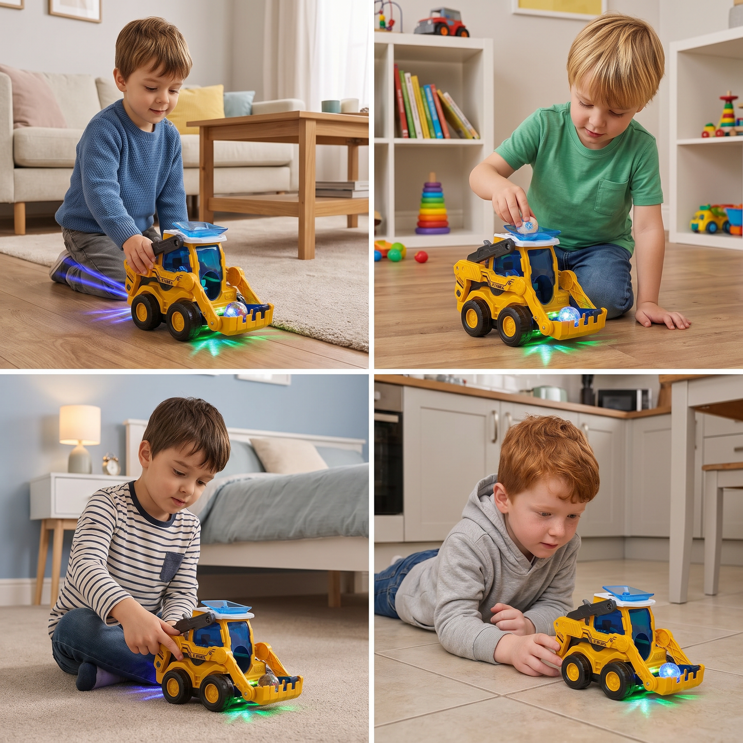 Musical Light-Up Excavator Toy with Continuous Ball Scooping Action